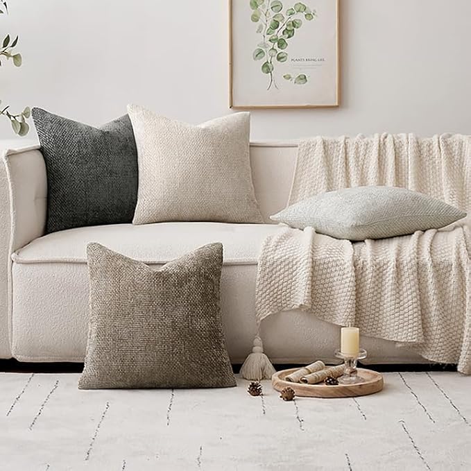 MIULEE Soft Decorative Chenille Pillow Covers Neutral 18x18 Pack of 4 | Mid - Image 5