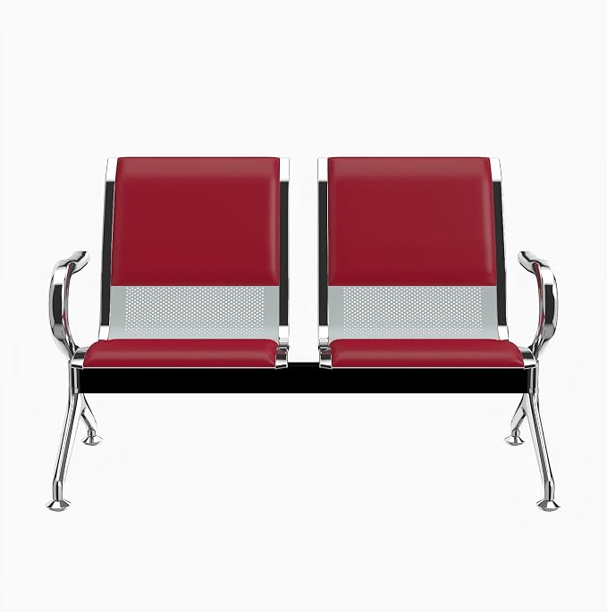 Kinfant 2-Seat PU Leather Waiting Room Bench – Red Reception Chair - Image 8