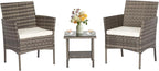 FDW 3 Piece Outdoor Furniture Set Patio Gray Wicker Chairs Furniture Bistro by FDW
