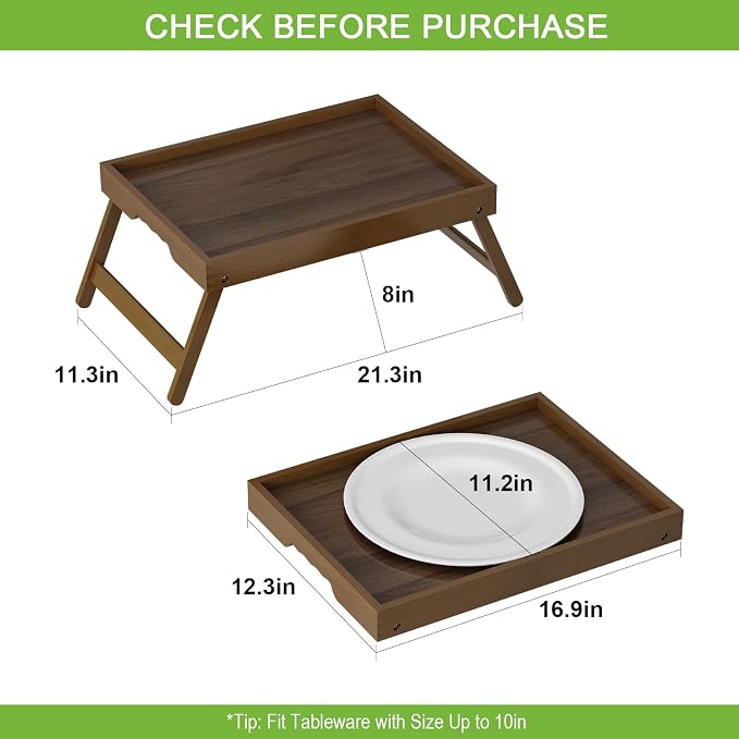 Artmeer Bed Tray Table with Folding Legs, Bamboo Breakfast in Bed - Image 3