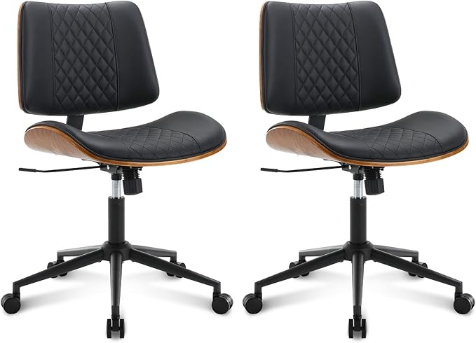 Home Office Chair No Arms with Wheels, Adjustable Height Small Desk Chair by BERYTH