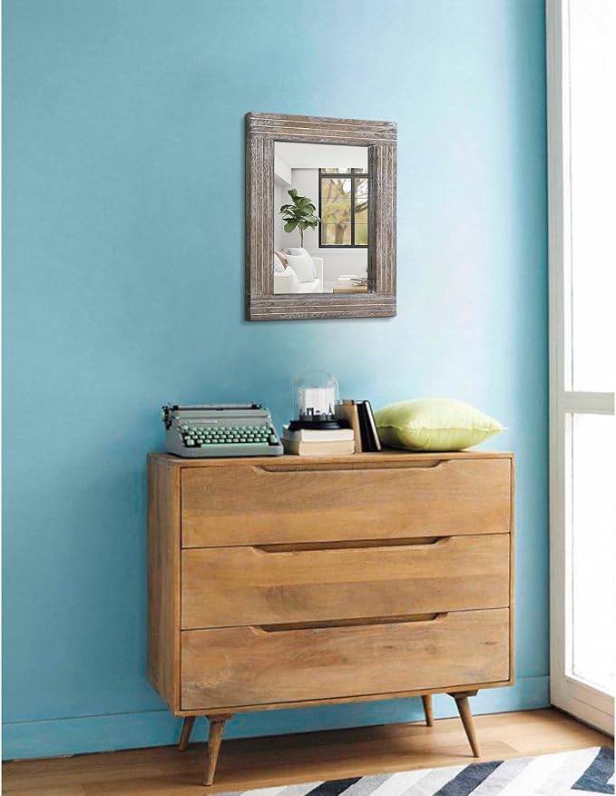 Rustic Wood Framed Wall Mirror Farmhouse Rectanglular Vintage Antique Decor - Image 4