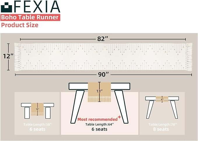 FEXIA Boho Table Runner with Tassels 90 Inches Long - Image 2