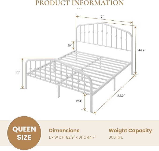 SHA CERLIN Queen Size Metal Platform Bed Frame - Image 2