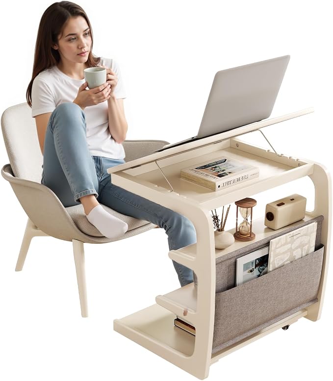 AQIMUELE Rolling Side Table, C Shaped End Table, C Table by AQIMUELE