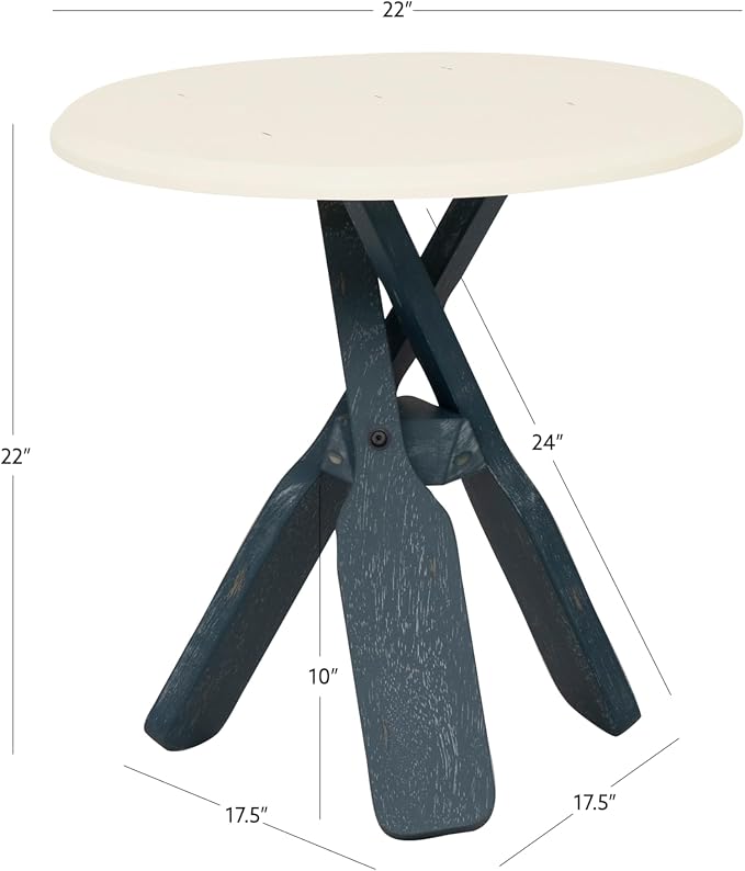 Powell Round Top Shanice Oar Coastal Blue and White Side Table - Image 3