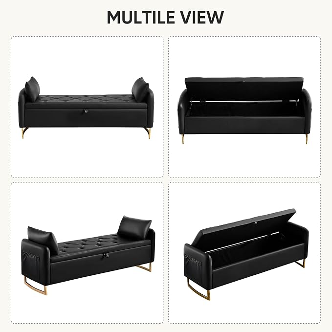 65" End of Bed Storage Bench, Modern Storage Benches - Image 7
