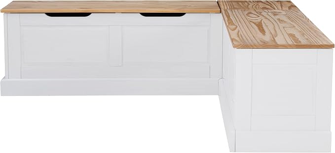 Linon Harris Natural and White Two Tone Backless Corner Breakfast Nook - Image 23