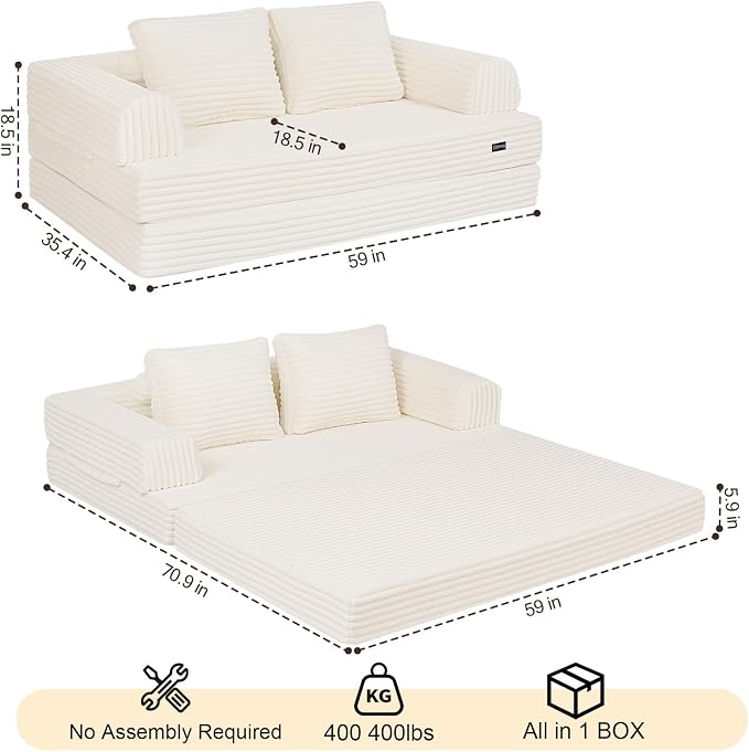 COMAX Convertible Sofa Bed, Folding Floor Couch Corduroy Fold Out Couch Bed - Image 2
