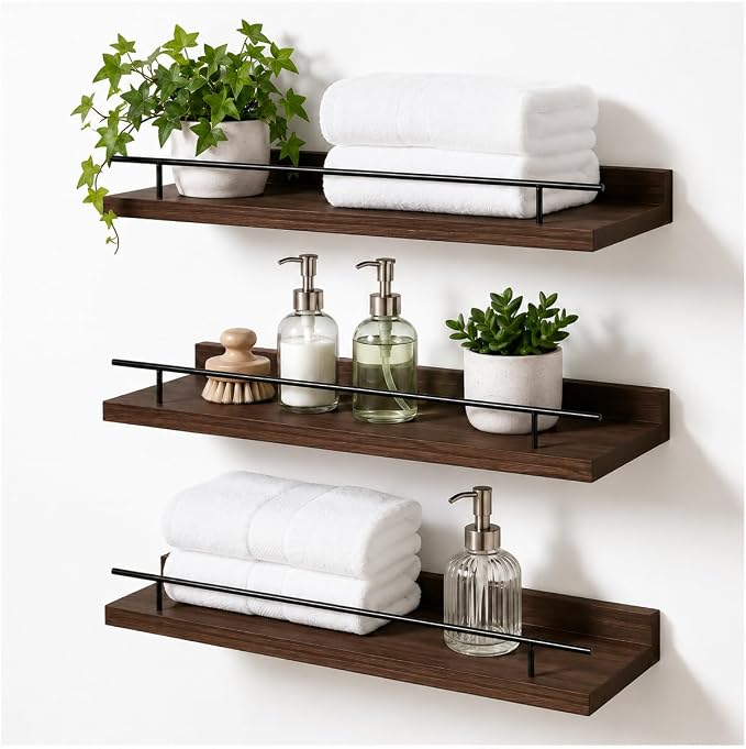 3-Piece Rustic Wood Floating Shelves by Unknown