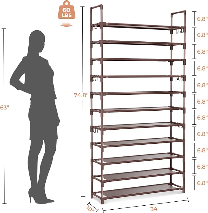 LANTEFUL 11 Tiers Tall Shoe Rack Holds 55 Pairs of Shoes - Image 3