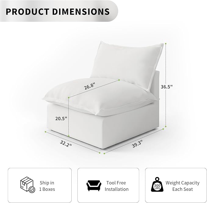 Waterproof Cloud Sectional Couches, Down Filled Sofa - Image 2