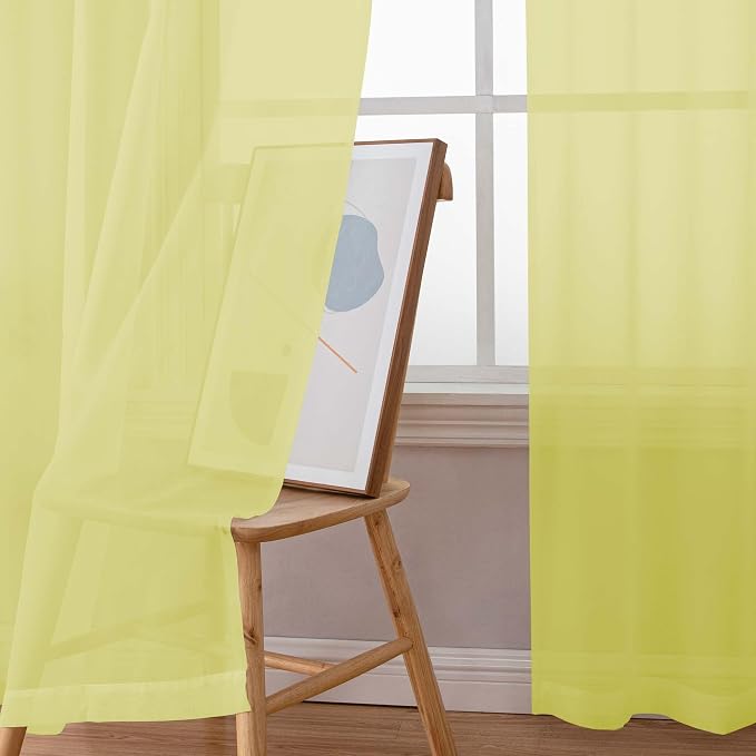Simplebrand Lemon Sheer Curtains 63 Inch Length 2 Panels, Rod Pocket Solid - Image 6