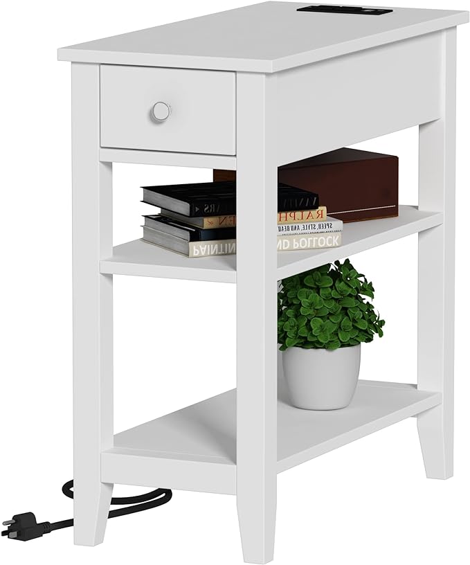 ChooChoo Narrow End Table with Charging Station, Side Table Living Room with by ChooChoo