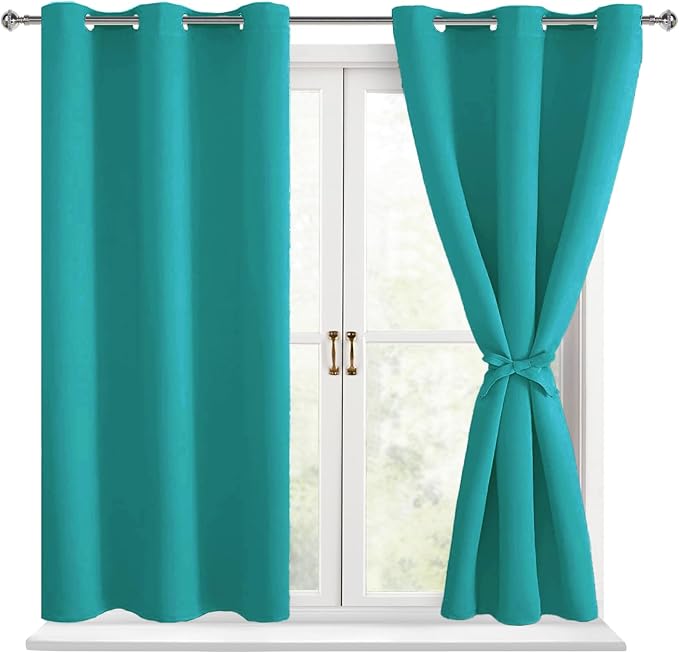 Blackout Curtains for Bedroom, Peacock Teal, 38 x 45 Inch, 2 Panels | Thermal by Hiasan
