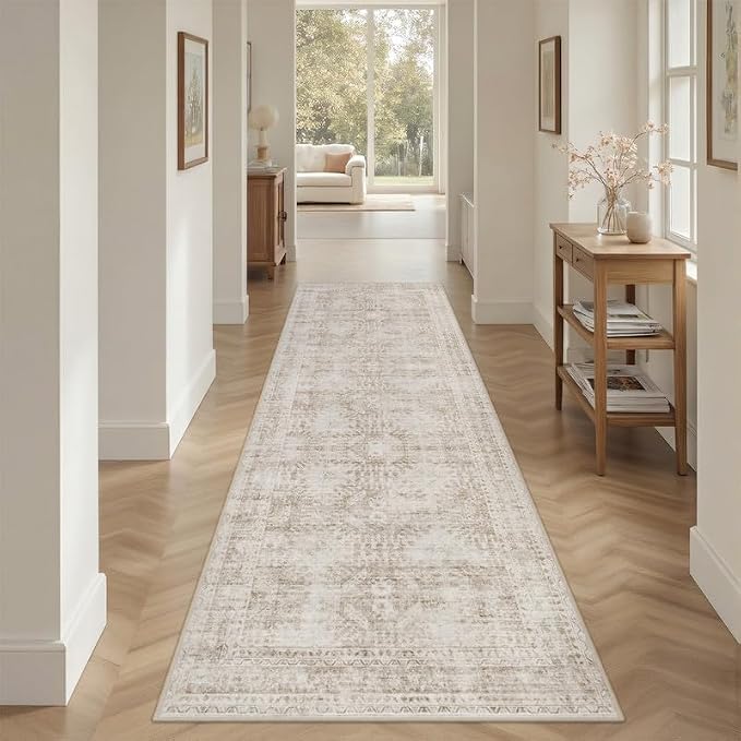 2'6''x8' Hallway Washable Runner Rug: Neutral Kitchen Carpet Brown | Vintage - Image 8