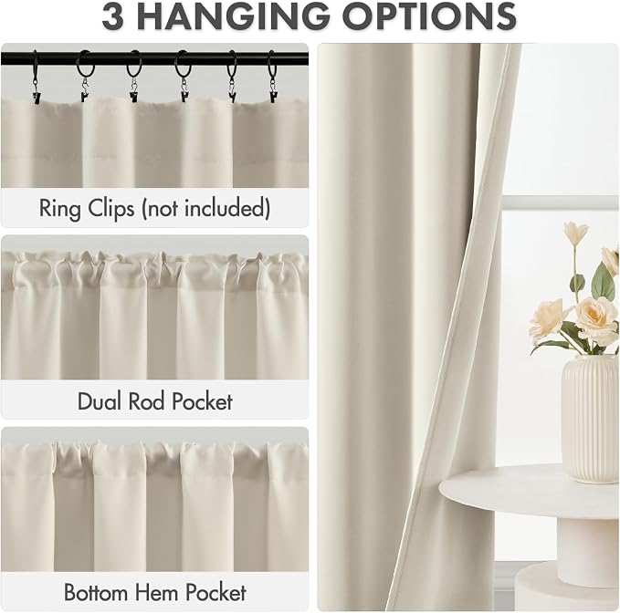 MIULEE 4 Panel Set Short Bedroom Blackout Curtains 54 Inch Long Cream Beige | - Image 2