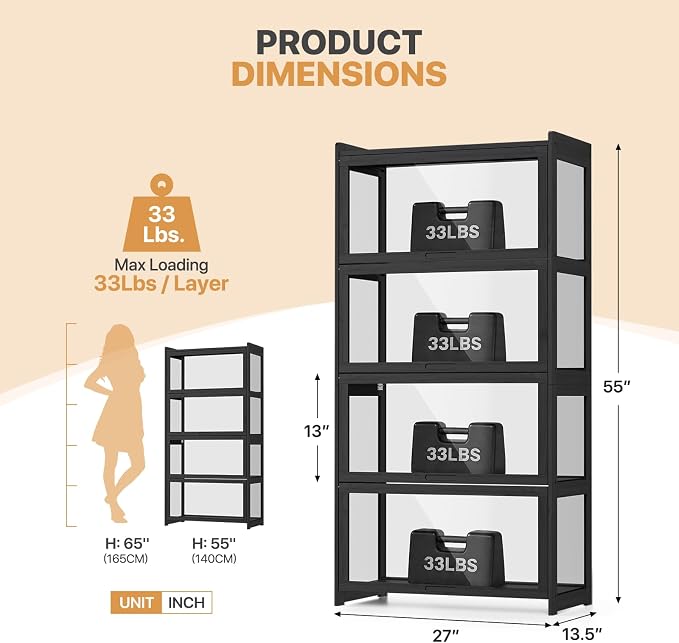 Magshion Display Cabinet with Acrylic Doors, 4-Tier Curio Cabinet - Image 2