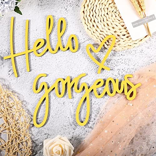 Blulu Hello Gorgeous Sign Wall Decor Wooden Words Minimalist Art, Gold - Image 3