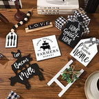 Fairysandy 11 Pcs Home Tiered Tray Decor Black White Rustic Wooden Signs - Image 5