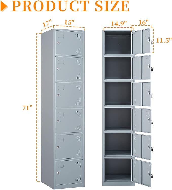Metal Locker with 6 Doors, Lockable Locker Cabinet - Image 3