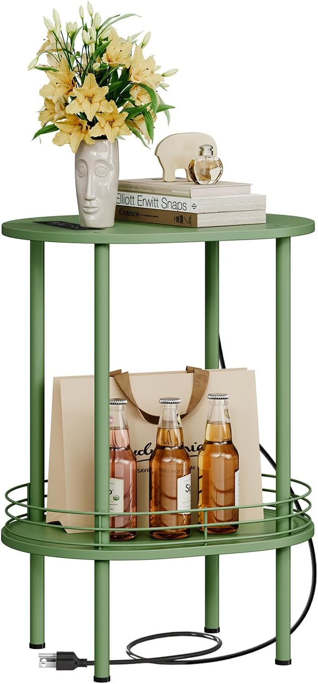 DGSANDGO Green Side Table with Charging Station, Side Tables Living Room - Image 7