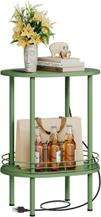 DGSANDGO Green Side Table with Charging Station, Side Tables Living Room - Image 7