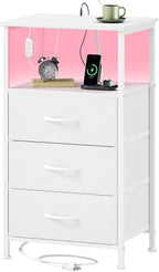 Somdot White Nightstand with Charging Station and LED Light by Somdot