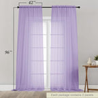 Lavender Sheer Curtains for Bedroom Living Room 96 Inches Long 2 Panels - Image 2