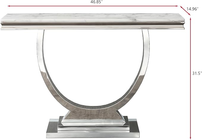 Henf 47" Marble Console Table Modern White Faux Marble Entryway Table - Image 2