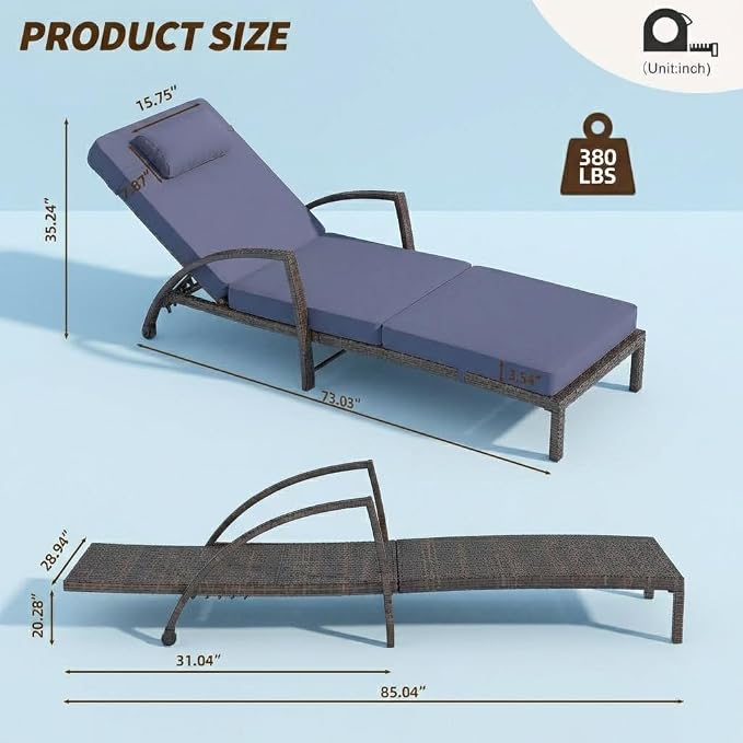 GarveeLife Outdoor Wicker Chaise Lounge Chair - Image 5