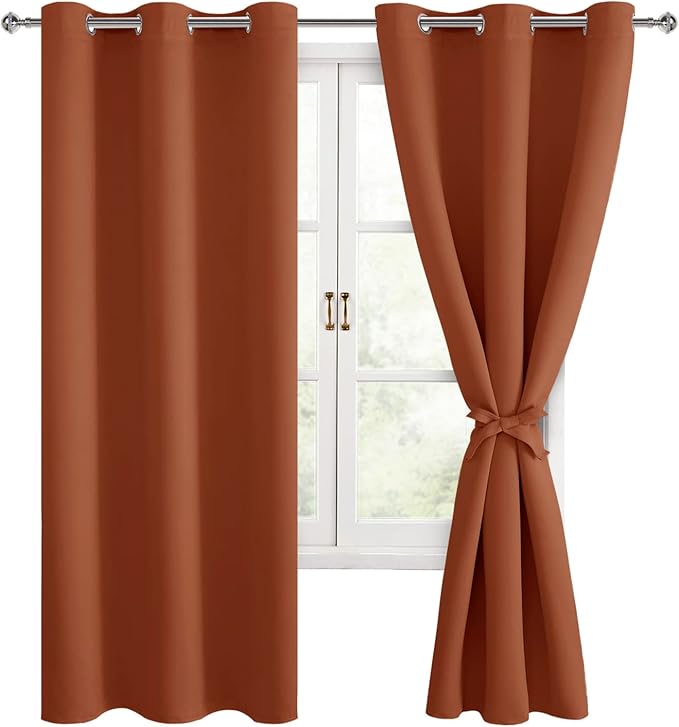 Fall Blackout Curtains for Bedroom Burnt Ochre 42 x 63 Inch 2 Panel | Thermal by Hiasan