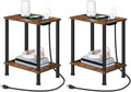 HOOBRO Side Table with Charging Station, Nightstand with 2-Layer Storage Shelves by HOOBRO