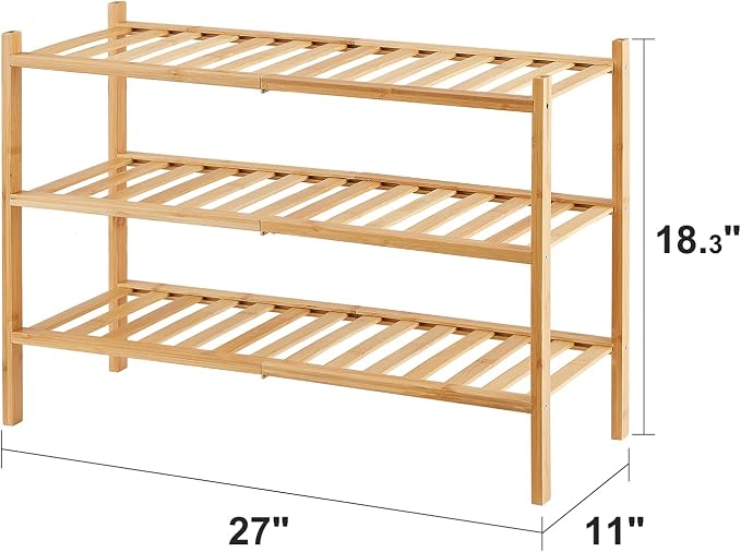 viewcare 3-Tier Free Standing Shoe Racks, Bamboo Wood Shoe Rack - Image 3