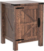 OKD Nightstand w/Charging Station, 18 Inch Farmhouse End Table w/Barn Door and - Image 4