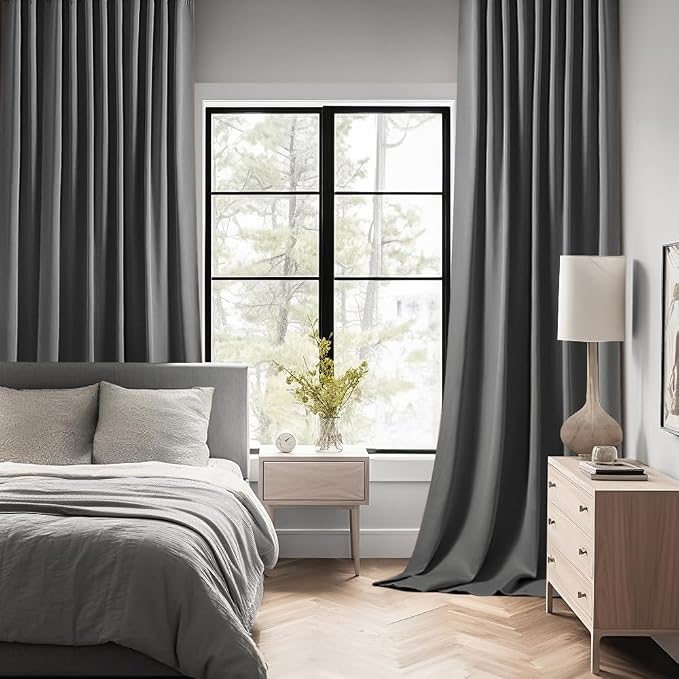 MIULEE Grey Back Tab Blackout Curtains 52x102 Inch Long 2 Panels Set | Rod - Image 2