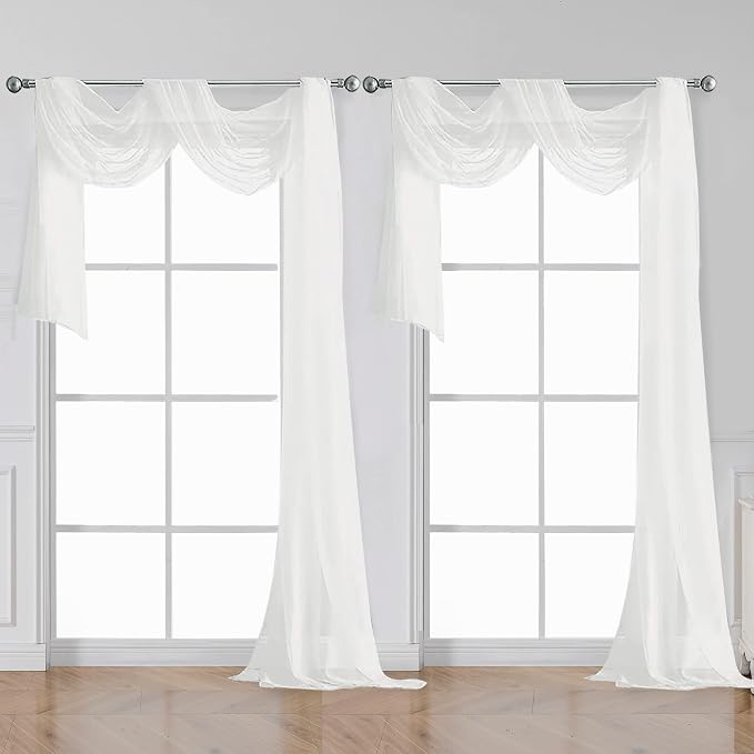 Sheer White Curtains 144 inch Extra Long, Elegant and Airy Drapes Translucent by OWENIE