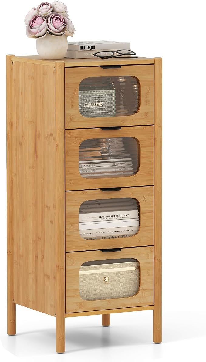 Giantex 4 Drawer Storage Cabinet, Bamboo Storage Organizer by Giantex
