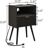 JOONEE Black Nightstand with Outlet, Modern Bedside Table with Storage Drawer - Image 2