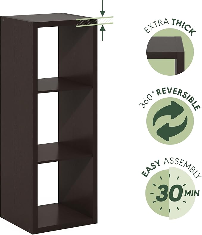 Furinno Cubicle Book Shelf, 3-Cube Bookshelf, Extra Thick Frame Horizontally & - Image 8