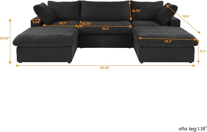 Cloud Modular Sectional Sofa Couch, 120.45" U Shaped Convertible Couches - Image 2