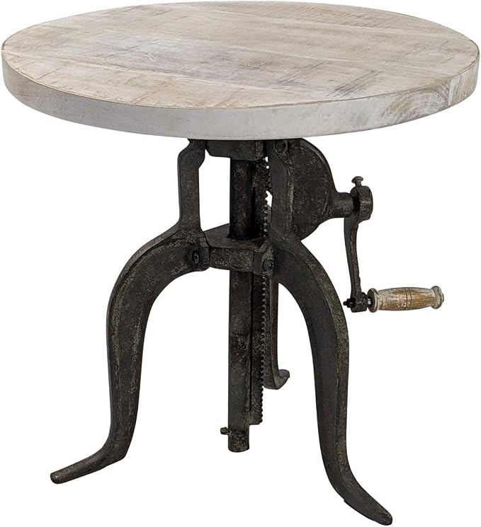 Carolina Chair & Table Adjustable Hand Crank 18" Wooden Top Rustic Side Table - Image 5