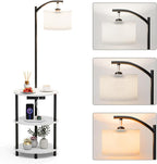 Round Side Table with Lamp and USB Ports, 3-Tier Small End Table by RISWER
