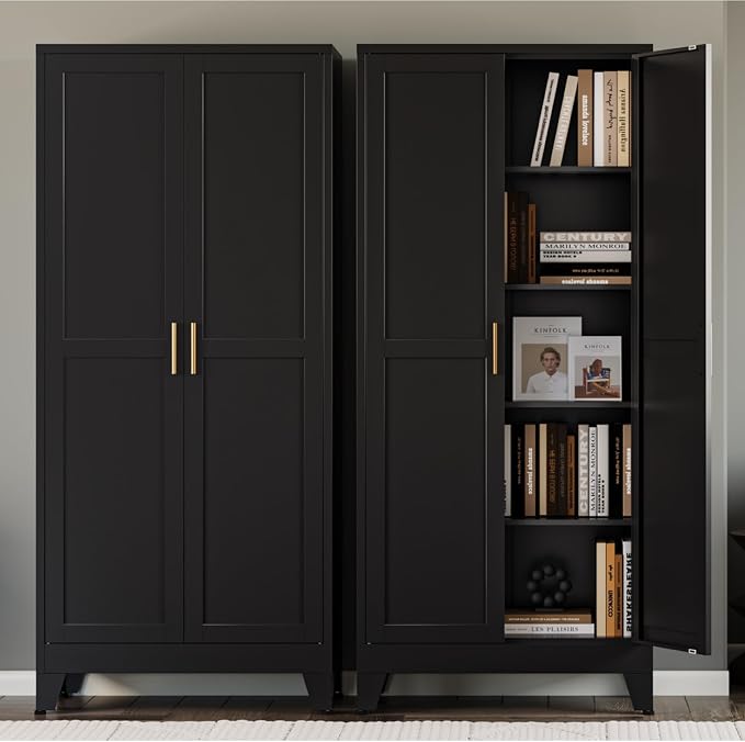 Bevivog Black Tall Bathroom Storage Cabinet, Metal Storage Cabinet - Image 2