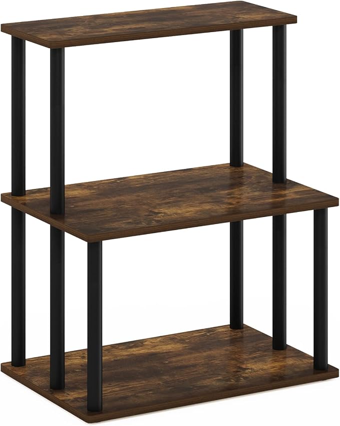 Furinno Turn-N-Tube 3-Tier Toolless Kitchen Storage Shelf, Amber Pine/Black - Image 5