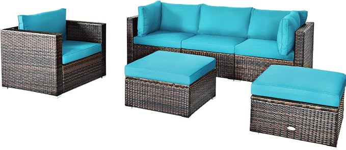 Tangkula 6 Pieces Wicker Patio Furniture Set, PE Rattan Outdoor Sectional - Image 9