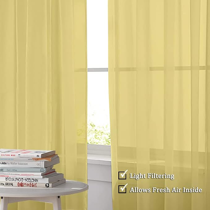 Sheer Curtains 84 Inches Long 2 Panels Set, Rod Pocket Voile Fimly Sheer Drapes - Image 3