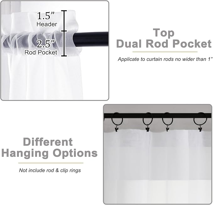 Sheer White Curtains for Bedroom Living Room 54 Inch Length 2 Panels Set - Image 4