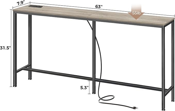 SUPERJARE Console Table with Outlet, 63 Inch Sofa Table with Charging Station - Image 3