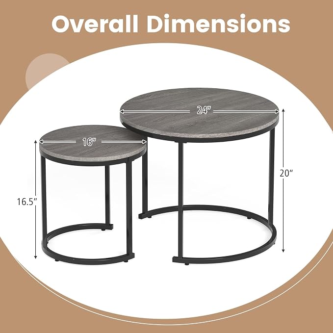 Giantex Nesting Coffee Table Set of 2, Round Stacking Side Tables - Image 2